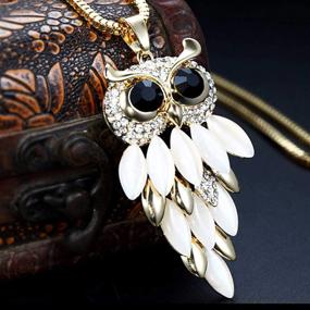 img 1 attached to 🦉 Lifelike Opal Owl Necklace - Pingyongchang Owls Pendants, Y-Style Necklaces with Shiny Sweater Chain. Spiritual Energy Gemstone Jewelry for Women, Girls, Boys, Men, and Owl Lovers.