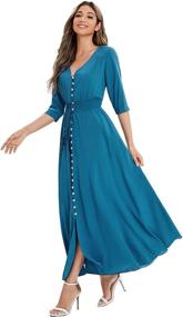 img 2 attached to 👗 Stylish and Versatile: Milumia Women's Button Up V Neck Half Sleeve Split Flowy Plain Party Maxi Dress