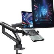 🖥️ avlt laptop and monitor stand - mount 15.6" notebook and 32" monitor with full motion adjustable arms - enhance work surface organization with ergonomic vesa monitor mount logo