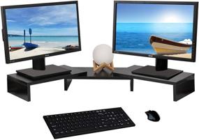 img 4 attached to 🖥️ Adjustable Dual Monitor Stand Riser with 3 Shelves - Multifunctional Screen Stand for TV, PC, Computer, Laptop, Printer - Desktop Organizer in Black