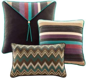 img 1 attached to 🛏️ Madison Park Quilt Rustic Southwestern - All Season, Breathable Coverlet Bedspread: Stripes Purple/Teal King/Cal King (104"x94") 6 Piece Set