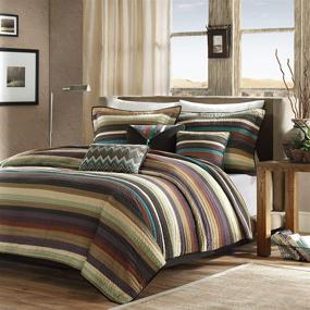 img 4 attached to 🛏️ Madison Park Quilt Rustic Southwestern - All Season, Breathable Coverlet Bedspread: Stripes Purple/Teal King/Cal King (104"x94") 6 Piece Set