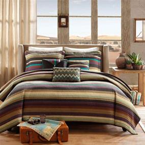 img 3 attached to 🛏️ Madison Park Quilt Rustic Southwestern - All Season, Breathable Coverlet Bedspread: Stripes Purple/Teal King/Cal King (104"x94") 6 Piece Set