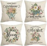 🌸 crowned beauty spring pillow covers 18x18 set of 4 - flower market rustic spring decor for home couch - farmhouse throw pillow cushion case cp017-18 logo