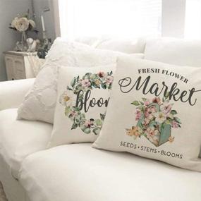 img 3 attached to 🌸 CROWNED BEAUTY Spring Pillow Covers 18x18 Set of 4 - Flower Market Rustic Spring Decor for Home Couch - Farmhouse Throw Pillow Cushion Case CP017-18