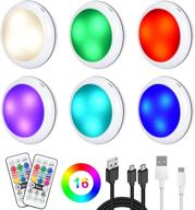 🔦 2020 upgraded rechargeable puck lights - dimmable led cupboard lighting with 16 colors, 3 modes - perfect for kitchen showcase, closet, pantry, bookcase, bedroom - 6 pack логотип