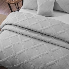 img 2 attached to 🛏️ California King Quilted Bedspread Set with Light Grey Silver Geometric Diamond Stitch Pattern – Soft Cotton, Lightweight and Soothing Pastel – 3 Piece Tache Solid