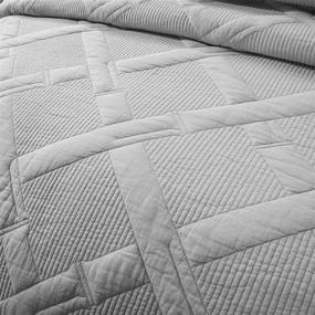 img 1 attached to 🛏️ California King Quilted Bedspread Set with Light Grey Silver Geometric Diamond Stitch Pattern – Soft Cotton, Lightweight and Soothing Pastel – 3 Piece Tache Solid