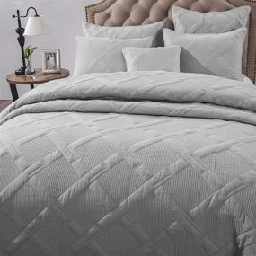 img 3 attached to 🛏️ California King Quilted Bedspread Set with Light Grey Silver Geometric Diamond Stitch Pattern – Soft Cotton, Lightweight and Soothing Pastel – 3 Piece Tache Solid