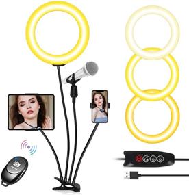 img 4 attached to 8-дюймовое Селфи-кольцо с держателем для смартфона, пультом дистанционного управления, регулируемой яркостью для фотографии, видеосъёмки, TikTok, онлайн-трансляций, YouTube, iPhone, Android с держателем для планшета/микрофона от Sunrich.