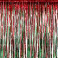 🎄 muhome red and green christmas foil fringe curtain - 4pcs 3.28ft x 8.2ft metallic tinsel door curtains for wedding birthday baby shower bachelorette party decorations logo