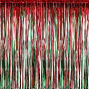 img 4 attached to 🎄 Muhome Red and Green Christmas Foil Fringe Curtain - 4PCS 3.28FT x 8.2FT Metallic Tinsel Door Curtains for Wedding Birthday Baby Shower Bachelorette Party Decorations