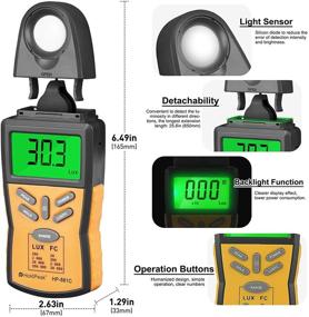 img 2 attached to 🌟 HOLDPEAK 881C Цифровой люксметр - Диапазон измерения 0,1-200 000 люкс, 0,01-20 000 FC Светомер с удержанием пика, единицами измерения люкс/FC, удержанием данных, ЖК-дисплеем, подсветкой - Идеально подходит для растений и светодиодных ламп.