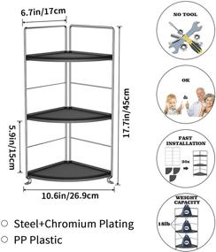 img 3 attached to 🗄️ JANUS Liang 3-Tier Bathroom Organizer Countertop - Makeup Cosmetic Holder Shelf | Kitchen Spice Rack & Corner Storage Shelf | Standing Counter Shelf (Chrome + Black)