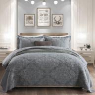 travan oversized queen quilted bedspread set 3-piece coverlet quilt with shams - elegant grey (queen size) logo