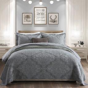 img 4 attached to Travan Oversized Queen Quilted Bedspread Set 3-Piece Coverlet Quilt with Shams - Elegant Grey (Queen Size)