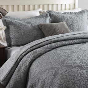img 2 attached to Travan Oversized Queen Quilted Bedspread Set 3-Piece Coverlet Quilt with Shams - Elegant Grey (Queen Size)