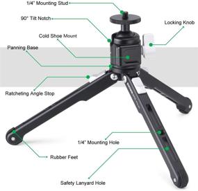img 3 attached to 📷 CNC Aluminum Lightweight Mini Tripod for Digital Cameras, Cell Phones, and Webcams – Table Stand with Cold Shoe Mount on Ball Head Side for Microphone or Light Source