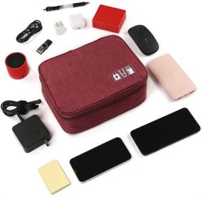 img 2 attached to TABITORA Electronics Organizer: Travel Cable Cord Bag for Efficient Storage of Chargers, Cables, Phones, USBs, and SD Cards - Red Color