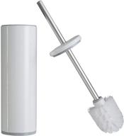 bath bliss deluxe stainless steel toilet brush and holder - strong bristles, durable, long-lasting, white canister with removeable liner logo