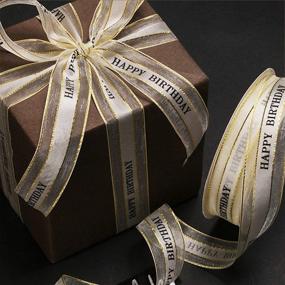 img 4 attached to 🎉 Versatile and Vibrant 2.5cm 45m Happy Birthday Ribbon Roll for Gift Wrapping, Cake Decoration, and Crafting - Silk Flower Ribbon in Gold for Party, Wedding, and Gift Wrap