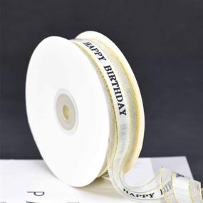 img 1 attached to 🎉 Versatile and Vibrant 2.5cm 45m Happy Birthday Ribbon Roll for Gift Wrapping, Cake Decoration, and Crafting - Silk Flower Ribbon in Gold for Party, Wedding, and Gift Wrap