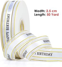 img 2 attached to 🎉 Versatile and Vibrant 2.5cm 45m Happy Birthday Ribbon Roll for Gift Wrapping, Cake Decoration, and Crafting - Silk Flower Ribbon in Gold for Party, Wedding, and Gift Wrap