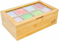 natural bamboo tea bag organizer - kozy kitchen wooden tea box storage with 8 compartments and shatterproof clear hinged lid logo