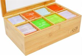 img 3 attached to Natural Bamboo Tea Bag Organizer - Kozy Kitchen Wooden Tea Box Storage with 8 Compartments and Shatterproof Clear Hinged Lid