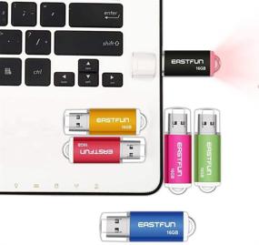 img 1 attached to 📀 EASTFUN 4-Pack 16GB USB 2.0 Flash Drive Memory Stick Thumb Drive Jump Drive Pen Drive with LED Indicator, 4 Colors: Rose/Red/Green/Blue