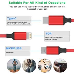 img 3 attached to 🔌 Мульти 3 в 1 USB Дополнительный длинный кабель: 10 футов (3 метра) нейлоновый оплетенный универсальный зарядка для телефона Android, Samsung S8, LG, Pixel, Huawei и др. (красный)