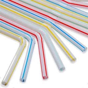 img 4 attached to 🥤 200 Bendable Straws: Flexible, Colorful, Striped, Disposable Drinking Straws