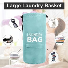 img 3 attached to 🧺 Large 28-Inch Collapsible Laundry Basket, Hanging Door Laundry Hamper Bag - Tall Storage Bin for Kids Room, Home Organizer, Nursery - Blue Clothes Hamper