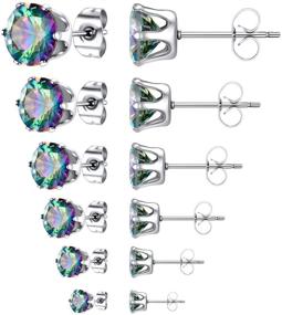 img 4 attached to 💎 Lateefah 6 Pairs Stainless Steel Hypoallergenic Earrings: Sparkling Cubic Zirconia Studs for Women & Girls