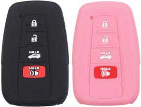 img 4 attached to 🔑 Чехол для смарт-ключа Btopars Silicone Smart Key Fob - Toyota Camry, RAV4, Avalon - защитник от бесключевого пульта - черно-розовый - набор из 2 штук