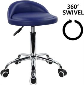 img 1 attached to KKTONER Round Rolling Stool with Back Rest - Height Adjustable Swivel Drafting Work SPA Task Chair with PU Leather, Wheels (Blue)