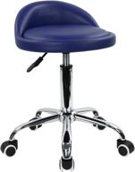 kktoner round rolling stool with back rest - height adjustable swivel drafting work spa task chair with pu leather, wheels (blue) logo