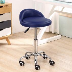 img 3 attached to KKTONER Round Rolling Stool with Back Rest - Height Adjustable Swivel Drafting Work SPA Task Chair with PU Leather, Wheels (Blue)