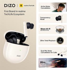 img 3 attached to 🎧 Беспроводные наушники DIZO GoPods с активным шумоподавлением - Bluetooth 5.2 TWS наушники с усилением Hi-Fi баса, встроенным водонепроницаемым микрофоном, 25 часами воспроизведения, режимом игры с минимальной задержкой - Белый