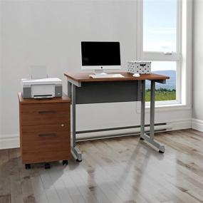 img 2 attached to 🖥️ Linea Italia Small Metal Computer Desk with Wood Top: Easy Assembly, Home or Office Laptop Table (36" x 24", Cherry)