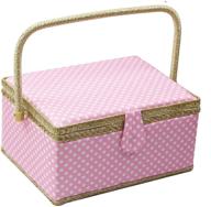 polka dots pink sewing basket with accessories - wooden sewing organizer box for storage of sewing supplies and crafting tools, sewing kit tools for mending and diy crafting logo