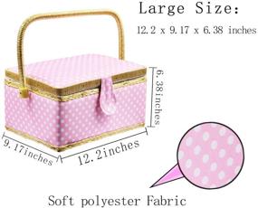 img 3 attached to Polka Dots Pink Sewing Basket with Accessories - Wooden Sewing Organizer Box for Storage of Sewing Supplies and Crafting Tools, Sewing Kit Tools for Mending and DIY Crafting