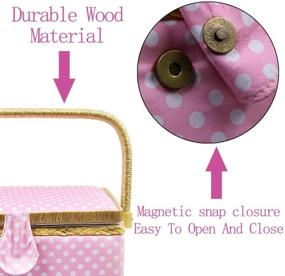 img 1 attached to Polka Dots Pink Sewing Basket with Accessories - Wooden Sewing Organizer Box for Storage of Sewing Supplies and Crafting Tools, Sewing Kit Tools for Mending and DIY Crafting