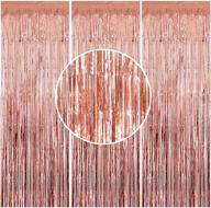 premium 3pcs rose gold metallic foil fringe curtains - perfect for birthday, wedding, bridal shower, bachelorette & christmas party photo backdrop - 3.2 ft x 8.2 ft логотип