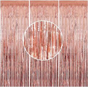 img 4 attached to Premium 3PCS Rose Gold Metallic Foil Fringe Curtains - Perfect for Birthday, Wedding, Bridal Shower, Bachelorette & Christmas Party Photo Backdrop - 3.2 ft x 8.2 ft