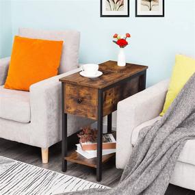 img 1 attached to 🪑 HOOBRO Flip Top End Table with Storage Shelf - Compact Nightstand for Small Spaces in Living Room or Bedroom - Industrial Style, Strong and Stable Construction - Rustic Brown and Black BF34BZ01