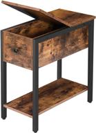 🪑 hoobro flip top end table with storage shelf - compact nightstand for small spaces in living room or bedroom - industrial style, strong and stable construction - rustic brown and black bf34bz01 logo