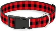 🐾 buckle-down plastic clip collar - buffalo plaid black/red - wide 1" - large 15-26" neck fit logo