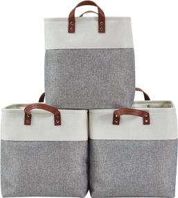 img 4 attached to Extra Large DECOMOMO 42L Foldable Fabric Storage Bin with Handles - Grey and White - for Clothing, Nursery, Closet Shelves Organization