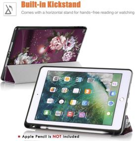 img 1 attached to 📱 Hocase iPad 6th/5th Gen Case with Trifold Folio, Apple Pencil Holder, Auto Sleep/Wake, Soft TPU Back - Royal Purple/White Flowers | Compatible with iPad A1893/A1954/A1822/A1823